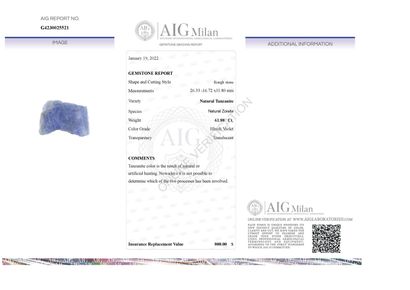 BRUT DE TANZANITE SUR PAPIER ET CERTIFICAT...