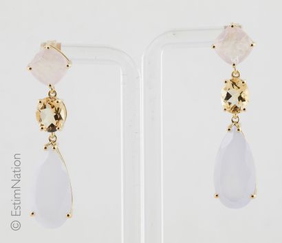 PENDANTS D'OREILLES VERMEIL, QUARTZ ROSE,...