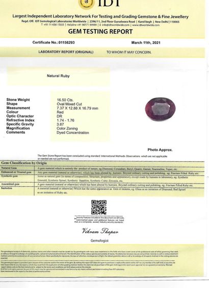 RUBIS 16.50 CARAT
A large ruby on paper faceted...