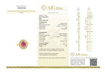BAGUE OR JAUNE, SPINELLE ET DIAMANTS ET CERTIFICAT...