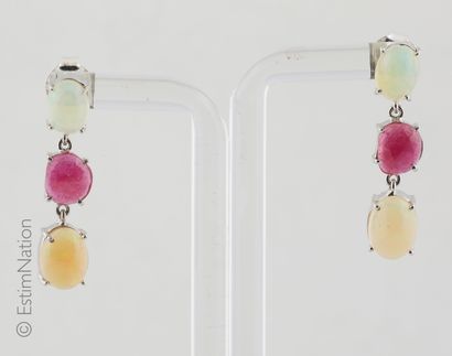 BOUCLES D'OREILLES ARGENT, OPALES ET RUBIS
Pair...