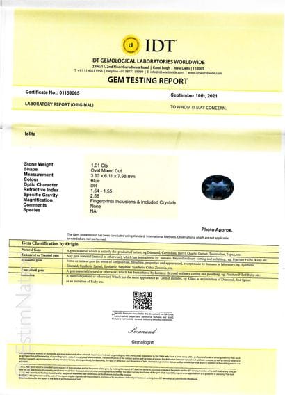 CORDIERITE SUR PAPIER ET CERTIFICAT
Une cordiérite...