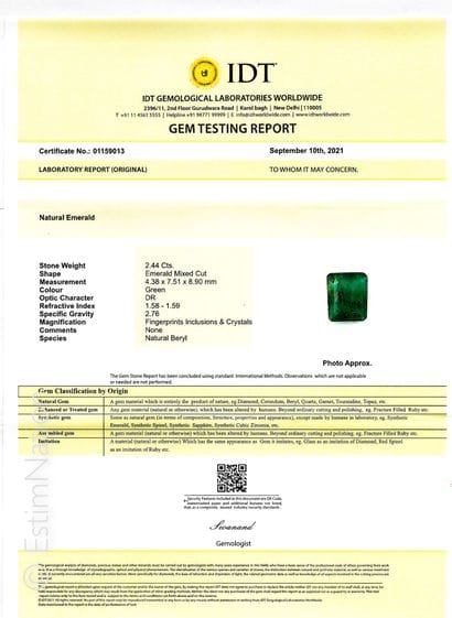 EMERAUDE SUR PAPIER ET CERTIFICAT
Une émeraude...