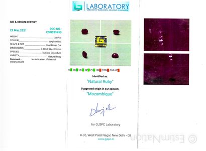 RUBIS SUR PAPIER ET CERTIFICAT
A ruby on...