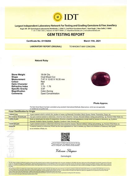 RACINE DE RUBIS SUR PAPIER ET CERTIFICAT
Une...