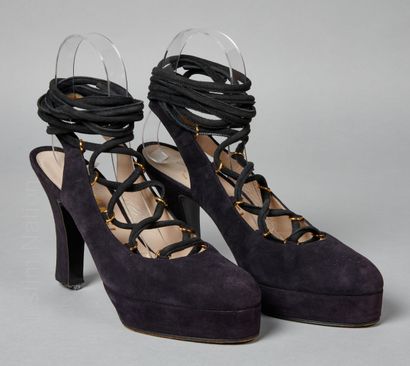 CHANEL
Pair of black leather platform shoes,...