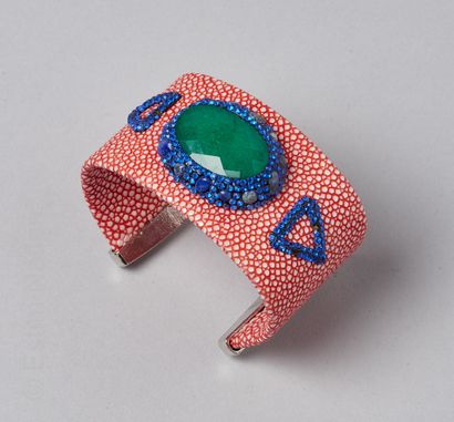 BRACELET open cuff lined with a fabric imitating...