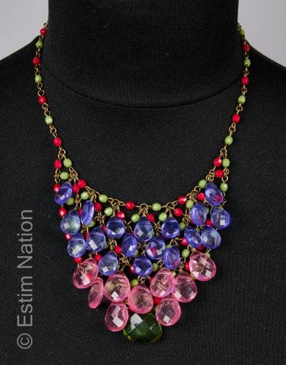 Collier plastron en métal perles facettées...