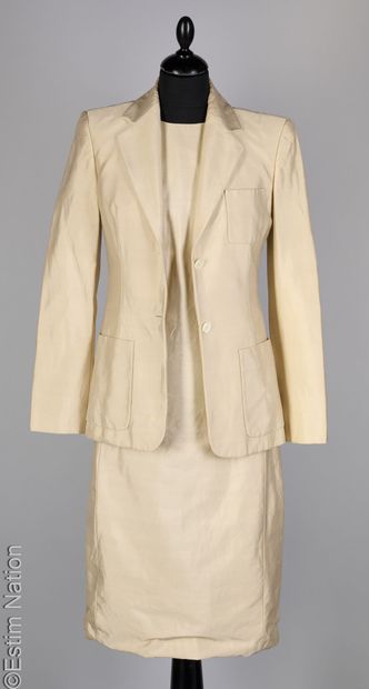 CELINE
SET in beige wild silk: dress (S 38)...