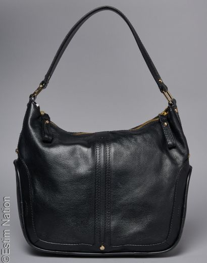 LANCEL
BAG in black topstitched grained leather,...