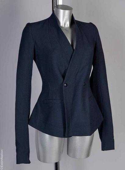 RICK OWENS
Navy stretch wool jacket, double-breasted...