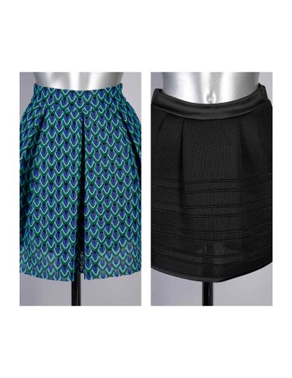 MAJE
TWO skater SKIRTS: the first in stretch...