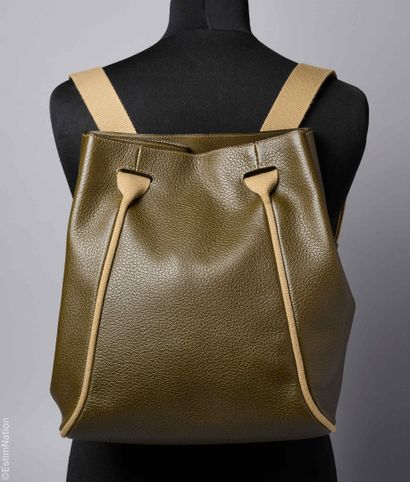 TWO VINTAGE DELVAUX
BACKPACK in grained spinach-green...
