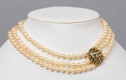 COLLIER PERLES DE CULTURE ET FERMOIR OR EMAIL...