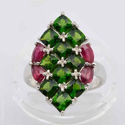 BAGUE RUBIS ET DIOPSIDES 
Bague en argent...
