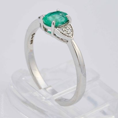 BAGUE EMERAUDE DIAMANTS 
Bague en or gris...