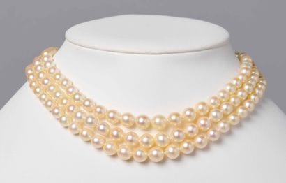 COLLIER PERLES DE CULTURE ET FERMOIR OR EMAIL...