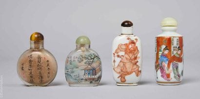 CHINE
Lot de quatre flacons tabatières :
-...