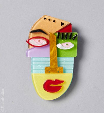 ANONYME 
BROCHE en acrylique polychrome et...