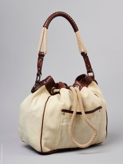 MAX MARA
BAG in beige woven canvas and cocoa...