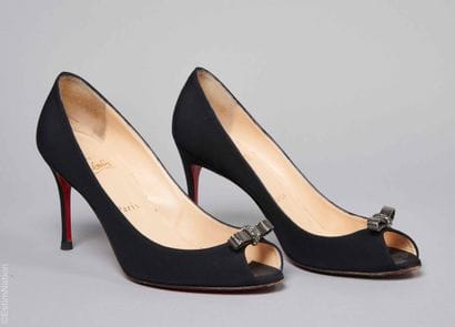 CHRISTIAN LOUBOUTIN
Pair of black crepe open-toed...