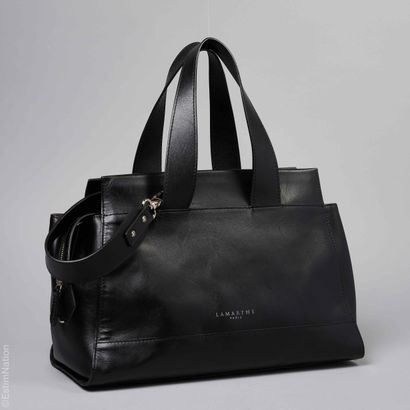 LAMARTHE
BLACK LEATHER CABAS, removable shoulder...