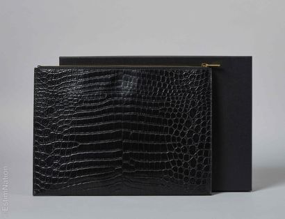 SAINT LAURENT
Document pouch in black crocodile-embossed...