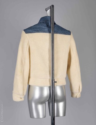 MAJE
BLOUSON in blue denim and white fleece-like...