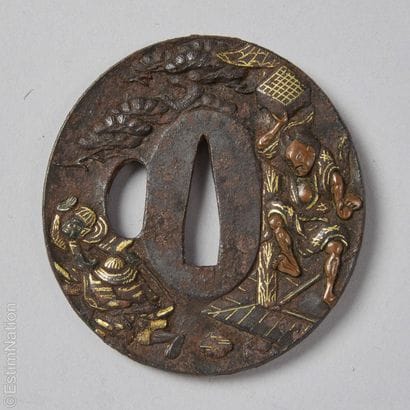 ASIAN ART
Iron Nagamaru gata tsuba inlaid...