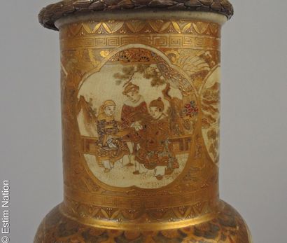 JAPAN
Earthenware vase with low body and...