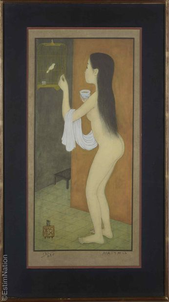 MAI TRUNG THU (1906–1980).
Nude by the Birdcage.
Silk...