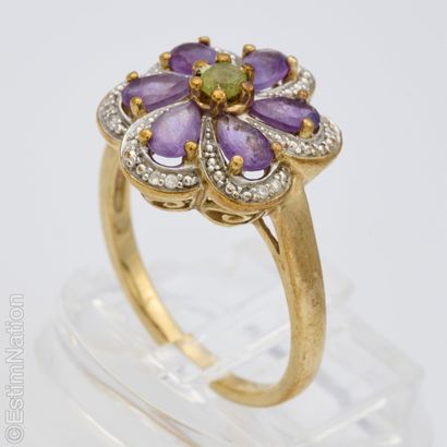 MATY - 9K GOLD RING WITH AMETHYST, DIAMONDS,...