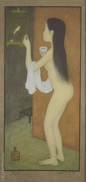 MAI TRUNG THU (1906–1980).
Nude by the Birdcage.
Silk...