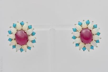 RUBY, OPAL, AND TURQUOISE EARRINGS
Pair of...