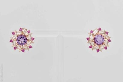 AMETHYST, TOPAZ, AND RUBY EARRINGS
Pair of...