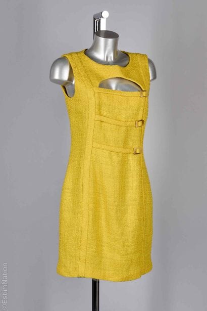 GALLIANO
ROBE en tweed de laine jaune d'or,...