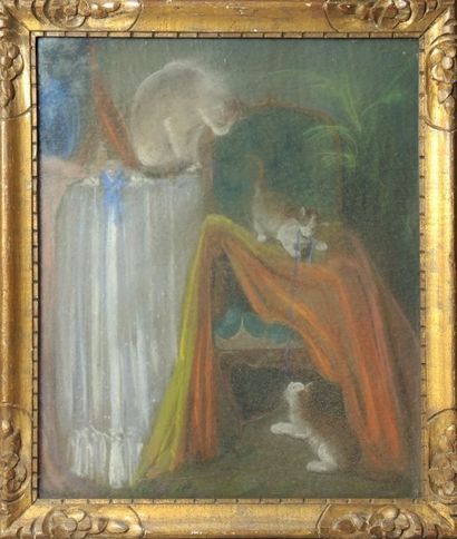 ANONYME vers 1900
« Chat & chatons jouant...