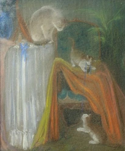 ANONYME vers 1900
« Chat & chatons jouant...