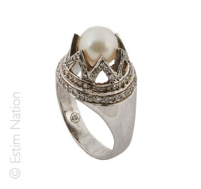 BAGUE PERLE DIAMANTS
Bague en argent (800/°°)...