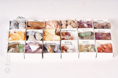 Lot de mineraux bruts présentés en boite...