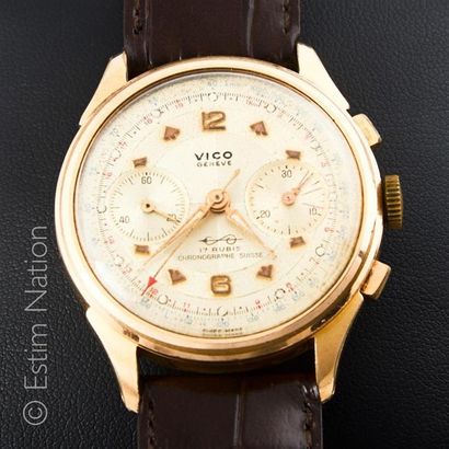 VICO. Chrono en métal doré. Cadran signé...