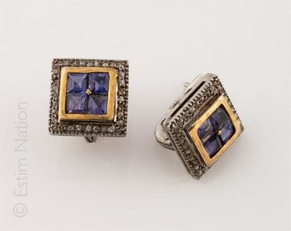 BOUCLES D'OREILLES IOLITES DIAMANTS 
Paire...