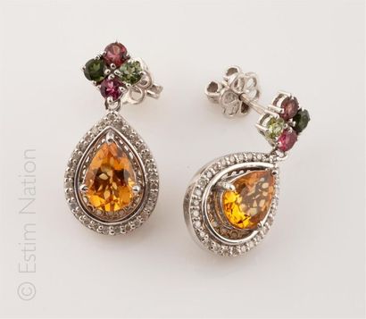 BOUCLES D'OREILLES CITRINE DIAMANTS TOURMALINES...