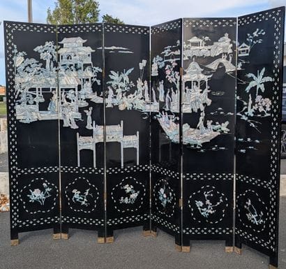 Six-panel screen made of lacquered wood;...