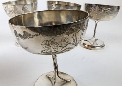 CHINA, circa 1900
SET OF SIX SILVER CUPS...