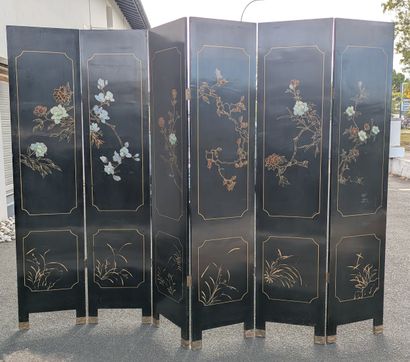 Six-panel screen made of lacquered wood;...