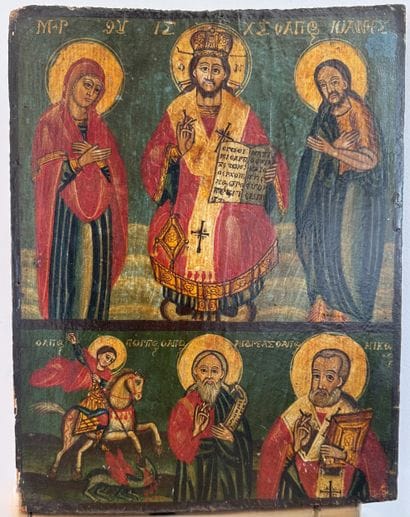 Greek icon on two panels, depicting the Deesis...