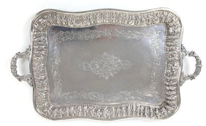 SMALL SILVER (800) SERVING TRAY, engraved,...