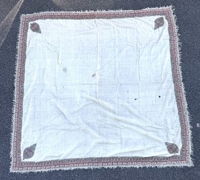 TWO cashmere shawls with borders embroidered...