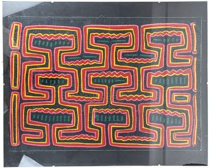 FIVE FABRICS, one of which is edged and decorated...